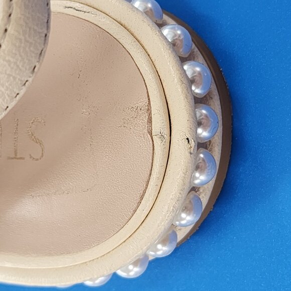 STUART WEITZMAN Cream Leather Pearls Slingback Sandals - Picture 7 of 8